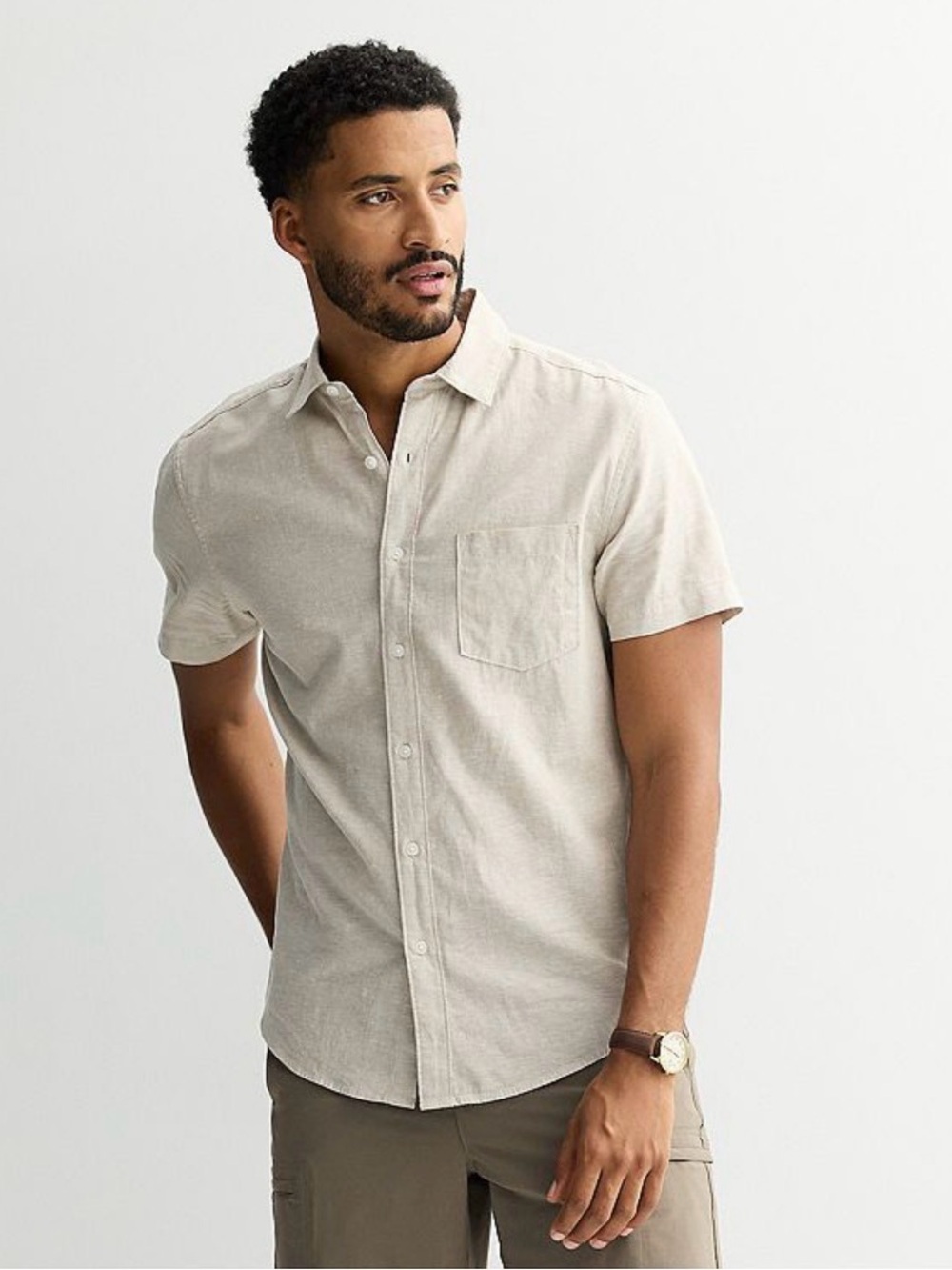 Men's Short Sleeve Button-Up Shirt - Beige